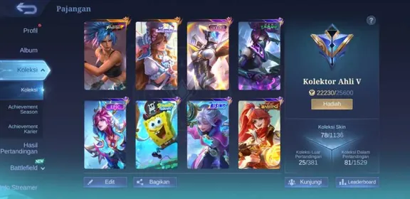 EX 348|LV 20|HERO 62|SKIN 78|EXPERT V|1 MAX EMBLEM|KARINA KOF|FLORYN SANRIO|IRITHEL LUCKYBOX|CYCLOPS SPONGEBOB|LOLITA RISING|HANABI VENOM|LAYLA BLAZING|2 EPIC|