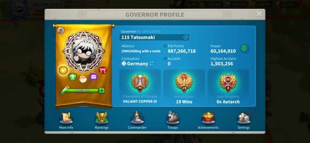 60M Power T5 Cava-focused - Huo Qubing, Arthur, Nevsky Expertise - VIP 14 - 12 Legend Equip - 3 Legend City Skins - 4.5bn+ RSS, 294 Days Speedup #591