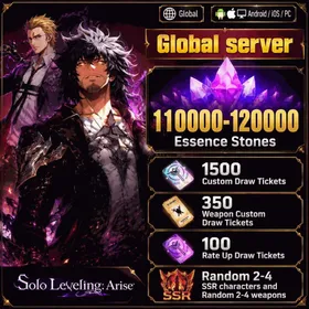 Global | Starter Account | 110000-120000 Essence Stones, 1500 Custom Draw Tickets, 350+ Weapon Custom Draw Tickets, 100 Rate Up Draw Tickets, Sung Il-Hwan, Woo Jinchul, Random 2-4 SSR characters or weapons