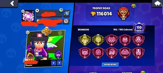 cheapest best account with pro rank+ 2 brawlers prestige 3+116000 trophies +95 brawlers max level+ 74 buffies+461 skins+ almost meteoric fame 3+110 prestige+106 brawlers