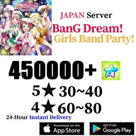 [JP] 450000+Star Stones+[30-40 five-star heroes]+60-80 random four-stars, account level 160-200+unused songs. Android/iOS universal