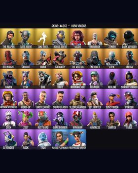 44 Skins The Reaper ⭐️ Elite Agent ⭐️ Take The L ⭐️ Red Knight ⭐️ Raven ⭐️ Poised Playmaker ⭐️ Omega ⭐️ Fable ⭐️ Carbide ⭐️ Sun Strider ⭐️ Drift ⭐️ Redline ⭐️ Trog ⭐️ Dark Voyager ⭐️ Calamity ⭐️ Rook ⭐️ Rust Lord ⭐️ Dark Bomber ⭐️ Zenith m9742909924