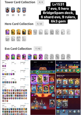 #CR654 ❤️LV1531 WITH 5 HERO, 7 EVO| BRIDGESPAM DECK| 6 SHARD EVO| 9 RULERS| 6K3 GEM