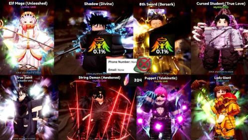 Anime Expeditions 29👑2Unbound 2Secret RRx324 Lv.156 🩸 8th Sword (Berserk)👑0.1Unbound ⚫ Shadow (Divine)👑0.1Unbound 🔮 Puppet (Telekinetic) 👩‍🏫 Forbidden Teacher 🍜 Ramen Guy 👓 Stone Alchemist ⚔️ True Saint 🧶 String Demon (Awakened) ⛓️ Crimson 🧸 Toy Maker ⚔️ True Saint 🖤 Cursed Student (True Love) 🧝‍♀️ Elf Mage (Unleashed) 🔥 Flame Emperor (Reincarnate) ⛰️ Lady Giant 🥷 Crow 🧝‍♀️ Elf Mage ⚫ Cursed Student  🟢The account no email no phon 🟢The account does not have a green hat 🎀You can feel comfortable purchasing my account ✅Auto Delivery