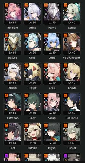 Asia Lv60 McBelle | 19 limited + 8 sign| Remielle Ye Shunguang Miyabi Yixuan Sunna Velina Trigger Yanagi Banyue Seed Astra Ellen