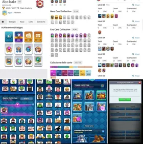 Level 61 • 9 EvO • 5 Max • 6 elite • 10 Lvl 14 • 7 Tower • 60 emotes • 3 heros • Free name • 12000 trophies
