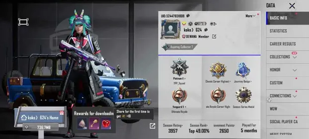 A187|LV 48|3 TITLE|24 SET (4 MYTHIC)|30 WEAPON (4 LAB)|RETRO PIXEL-MP5K LV1|SPLEDID ASSAULT-S1897 LV3|RAINBOW STINGER-UMP45 LV4|PLATINUM ASIA C9S31|17 EMOTE|
