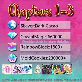 Dark Cacao|Eternal Sugar Cookie+Venom Dough Cookie+Shadow Milk+Mystic Flour Cookie+Dark Cocoa+Thor Cookie+Condensed cream+Stardust Cookie|Crystals660000+|Rainbow Cubes230000+|Cookie Cutters1800+|Chapters 1-3 iOS/Android/Starter Account|576552H