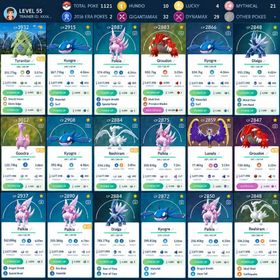 555 LEGENDARY | 10TH ANNIVERSARY IV100 MEWTWO | 2 YEAR 2016 | 10 HUNDO | 32 GIGANTAMAX | 4 LUCKY | 29 DYNAMAX | 21 MYTHICAL | 1198 POKEMON | 98 SHINY | 81 SHADOW | 216 SPECIAL | LEVEL 55 | 327x ULTRA BALL | 1x MASTER BALL   Account Details  Level: 55    Total XP: 22,838,474    Stardust: 3,077,598  Pokémon Storage: 1,121 / 1,150    Item Storage: 3,907 / 1,150   Pokémon Overview  Legendary: 555    Shiny: 98    Perfect (4★ / Hundo): 10    Mythical: 21    Gigantamax: 32    Dynamax: 29    Special Background: 68    Location Background: 125    Shadow: 81    Purified: 3    Lucky: 4    2016 Era Pokes: 2   Mewtwo Resources  Mewtwo Candy: 208  Mewtwo Candy XL: 213  Mega Energy X: 850  Mega Energy Y: 4,750 Main Items  Hyper Potion: 449    Max Potion: 46    Revive: 211    Poké Ball: 304    Great Ball: 438    Ultra Ball: 327    Master Ball: 1    Golden Razz Berry: 356    Silver Pinap Berry: 193    Rare Candy: 947    Rare Candy XL: 180    Fast TM: 96    Charged TM: 136    Elite Fast TM: 1    Elite Charged TM: 1