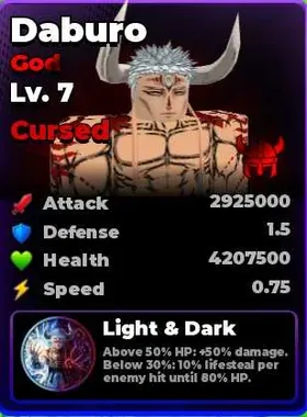 Daburo God Lv. 7 Cursed | Trait Viking | DPS 2.9 M | HP 4 M | Roll Anime to Fight | Fast Delivery |