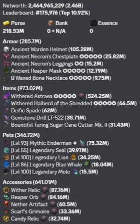 🔷Discount🔷 HYPIXEL SKYBLOCK PROFILE 🔷 🔷 NETWORTH: 2.46B 🔷 🔷️ SALES 50% 🔷️ 🔷️ BEST PRICE / FAST DEAL 🔷️, Sale, Partial data