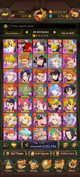 Global, 5.820💎Full Gachiakuta, 5,1 Million buff, 3LR + 6UR + 5 collab chars, have newest UR Meliodas + MerlinEscanor + Skuld + EliMeli + Thor + King Demon Meliodas), Story only at chapter 6, Side story all fresh, have Spring box