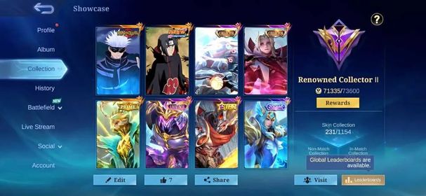 [IOS/ANDROID] CEL LVL 75 | 116 HEROES | 231 SKINS | MAX EMBLEMS | IMMORTAL BEST | GOJO JJK - ITACHI - 2 COLLECTOR YSS CECILION - GRANGER PRIME - SABER LUCKYBOX - HAYA STAR - 220 DIAS AND MORE