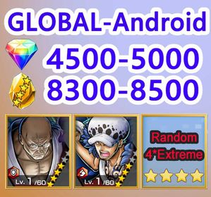 Android-Nusjuro+Trafalgar Law+4*Random Extreme+4500-5000*Diamonds+8300-8800*Crystal Fragments+50-70*Random 6 star