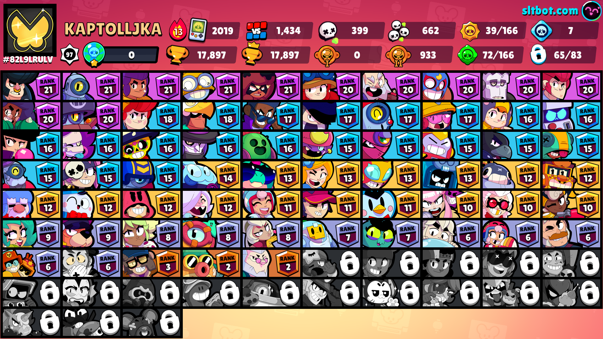 Lvl 97 + 65 Brawler (4 legend) SPIKE + CROW + LEON + SURGE 505 Coins