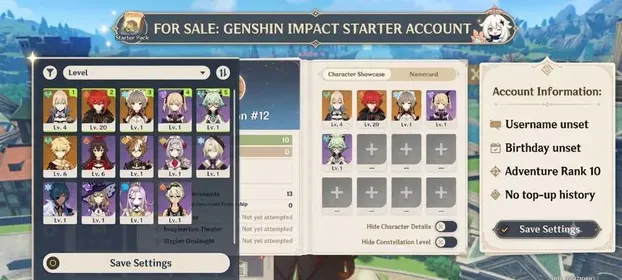 [ asia ] AR10 | Aether | Sandrone + Diluc + Jean | unset username and birthday | low Explore | fast delivery #227