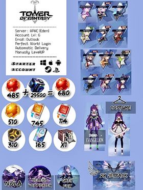 Asia-Pacific (Eden) | Lvl:6 | 680 Red Nucleus+510 Gold Nucleus+Nola+Nemesis Voidpiercer+Grey Fox+7 SSR+SSR Box+2xCostume,2xJetpack+Event Banner 30/80 | #t0f25