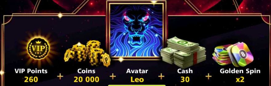 Leo Avatar + 30 Cash + 2 Golden Spin + VIP Points - In Your Account