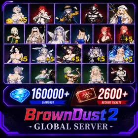 [GLOBAL]160000 Diamonds+ Beachside Angel Teresse（+5）+Respected Master Roxy+Esteemed Adventurer Eris+Orcbolg Goblin Slayer+Supreme God Archbishop Sword Maiden+Earth Mother Believer Priestess +Daughter of Starwind High Elf Archer+Pure White Blessing Refithea+Water Park Queen Wilhelmina+Hedonist Liberta+Dream Bride Eclipse（+5）+Daydream Bunny-Murphyia（+5）+Summer Vacation Dalvi（+5）+Stray Cats Rou+Frozen Queen Wilhelmina（+5）+Dark Saintess Liberta（+5）+Dancing Snowflake Yumi+Fist of Conviction Yozakura+Gentle Destroyer Yomi+Kind Ruthlessness Hikage+Noble Flame Ikaruga| Single draw coupon:2600 |5★ Recruitment Ticket*3 +|5★ Draw Ticket*10|random 70-100 five-star clothing+ 70-120 UR weapons|3400 pulls|[Fast delivery] BrownDust 2 Account BDust 2