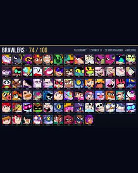 🏆 20.3K Trophies • 🎮 74/109 Brawlers • 🎨 112 Skins • ⭐ 7 Legendary • ⚡ 22 Hypercharged • 💪 12 Maxed P11 • 👑 4 Prestige • 💎 3 Legendary / 1 Mythic / 2 Hypercharge Skins • 🔥 Dark Angel Edgar, Outlaw Colt, Axl Willow, Bandita Shelly m9792668272