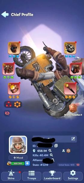 1 - FC 10 | Power 658M | VIP 9 | Full Helios | 704k Gems | Total Skin 30 | 1,7k Mythic Shard | INSTANT DELIVERY!