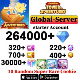 【Global Servers】264000+ Diamonds | 320+ Special Cookie Tickets | 700+ Basic Cookie Tickets+30000 Rainbow cubes | 10 Random Super Rare Cookie | Chamomile cookie+Cream Soda Cookie+Sundae Cookie /CookieRun: Tower of Adventures
