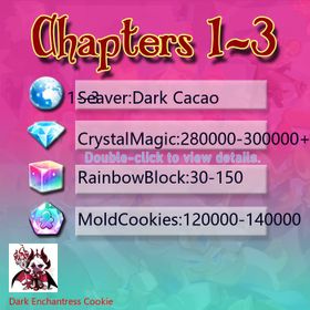 Dark Cacao|Dark Enchantress Cookie|Crystals280000-300000|Rainbow Cubes120000-140000|Cookie Cutters30-150|Chapters 1-3 iOS/Android/Starter Account|JGHY