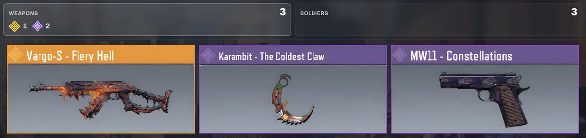 🌟 Vargo-S - Fiery Hell ✨ Karambit - Coldest Claw | ⚡ 1 Legendary · 2 Epic