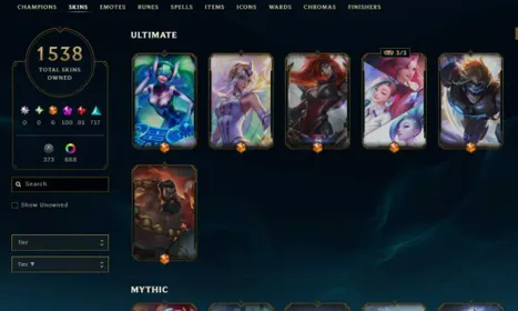 [NA] Level 507 | 1538 Skins | 100 Mythics and 91 Legendaries