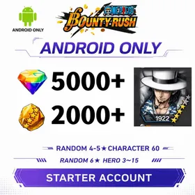 Global[ANDROID/Only][5000-5200RD][1700-2000 GF]+[4★ Awakened Form Rob Lucci] +60+ Random 4-5 Star Characters+Random 6 Star Character 3-15[Fast delivery][Beginner Account]|ONE PIECE Bounty Rush