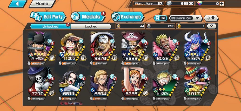Compte ONE PIECE BOUNTY RUSH - 4 SBF : Luffy Gear 5, Roger, Kaido, Luffy SBF
