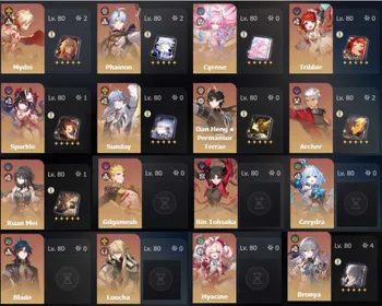 ASIA MALE E2S1(Phainon, Mydei) E1S1(Sparkle, Ruan Mei) E0S1(Cyrene, DHPT, Huohuo, Archer) E0S0(Gil,Rin,Cerydra,Hyacene,Blade,Luocha