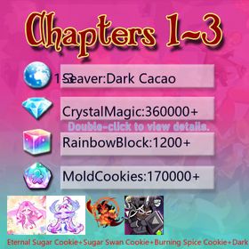 Dark Cacao|Eternal Sugar Cookie+Sugar Swan Cookie+Burning Spice Cookie+Dark Cocoa|Crystals360000+|Rainbow Cubes170000+|Cookie Cutters1200+|Chapters 1-3 iOS/Android/Starter Account|332554H