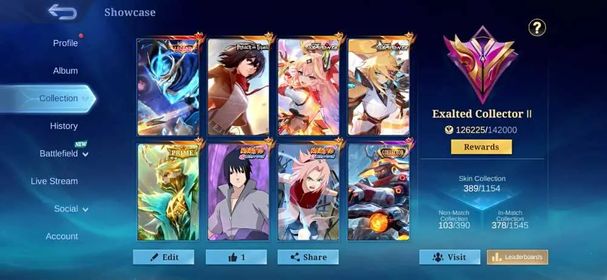 [IOS/ANDROID] CEL LVL 89 | 133 HEROES | 389 SKINS | EXALTED 2 | GUSION LEGEND - FANNY MIKASA - 2 ASPIRANT GUINEVERE LESLEY - SASUKE - SAKURA - YSS COLLECTOR - NAVI RECALL