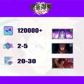[JP] 120000+ Kaiju | (The inspiration of death) Mahito+(A Life Entrusted to Me) Yuji Itadori+(Genuine Jujutsu) Ryomen Sukuna+(Queen of Curses) Yuta Okkotsu | SSR roll 2-5 | Single Draw Scroll X470+ | SSR Recall Illustrated Book 20-30 | Passed the storyline | Fast and Safe Delivery