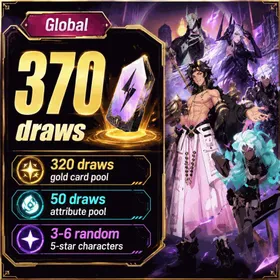Global | 370 draws, 320 draws gold card pool, 50 draws attribute pool, 3-6 random 5-star characters | Quick Transfer