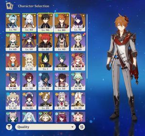 ASIA AR53 | 5 stars*11 | Tartaglia(C2)+Zhongli+Eula+Cyno+Shenhe+Raiden Shogun+Diluc+Tighnari+Jean+Mona+Primordial Jade Winged-Spear lots of 4* characters and weapons Female endgame account | 42 characters