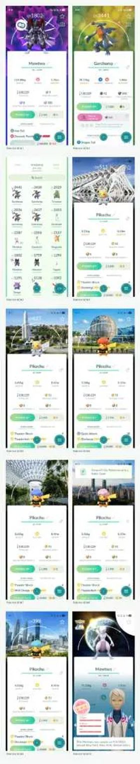2×Armored Mewtwo,Space Suite Pikachu(Location BG),PokéXciting Pikachu (All Form BG), Hundo Mega Mewtwo, Shiny Garchomps