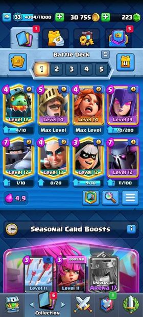 ClashyStore - LV33 - 103 Cards - [2 Max Cards] - [2 lvl 13 Cards] - [Free Change Name] - 223 Gems - 23460 Gold - Super Cheap