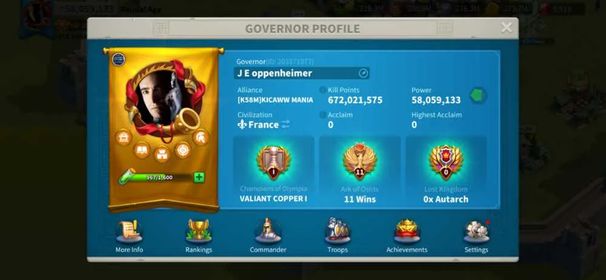 58M Power T5 Infa Archer - VIP 15 - 5 Legendary Commanders Expertise - 636 Days Speedup, 3.5bn Resources - 10 Legend Equipments - 2 Farm Accounts #582