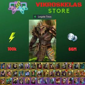 Starter acc with Teox : 100k energy / 66 mln coins / Abbess, Saito, Samar, Arix, Ninja + 22 Login Legendaries / Skullcrown
