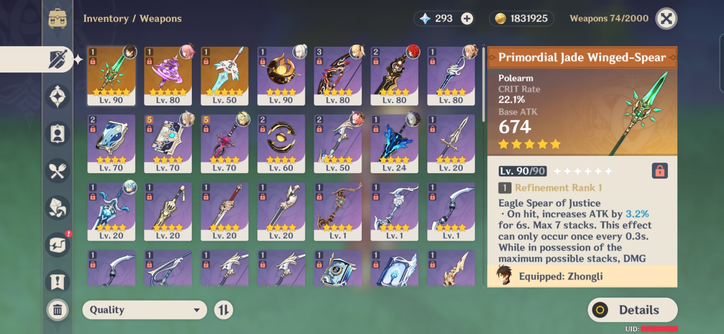 ASIA/A.R 55 Zhongli + c6 Ningguang + yae + signature weapon