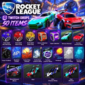 50 Items | 36 Cases RLCS 2025 + Bodies + Wheels + Decals + Goal Explosions | Rocket League Twitch Drops