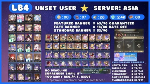 [ASIA LB4] TL70 Castorice with E2 Cyrene + Phainon + SW999 + Archer Account