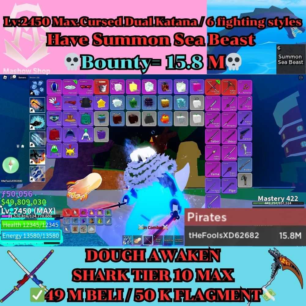 Bounty = 15.8 M Shark V4 Tier 10 Max.Have Summon Sea Beast Dough