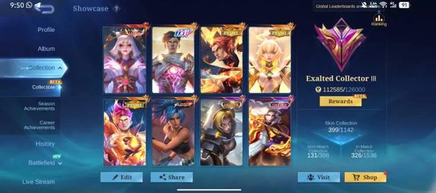 #YR3 | Legend Lunox + 5 Grand | Naruto Gaara Vale + Collector Natalia | 399 Skins | Instant Login