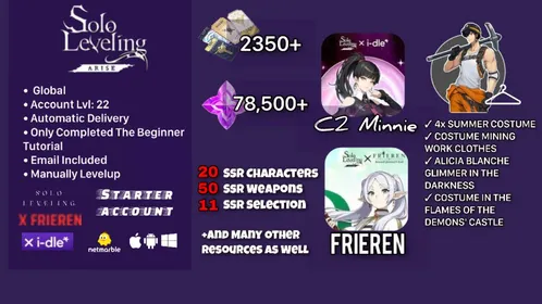 #s4 | Global | 2350+ Draw Tickets + 78,500 Essence Stones + Frieren + C2 Minnie (I-DLE Collab) + 18 SSR + 50 SSR Weapons + 11 Selection Tickets | Only completed the beginner tutorial | Lv.22/Ch.3