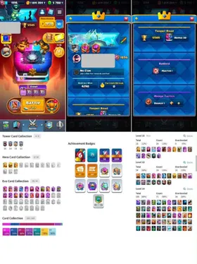 MID RANGE ✨ 16 MAX LEVEL 16 CARDS | LEVEL 71 - KT LEVEL 16 - COLLECTION LEVEL *1896* | 18 CARDS LV 15 | 20x EVO CARDS | 3 HEROES UNLOCKED - WIZARD + KNIGHT + MINI PEKKA ✨ 97 RARE EMOTES ✨ 20 TOWER SKINS ✨ GRAND CHAMP BEST | 12500 TROPHY ✨ 1 MILLION GOLD |