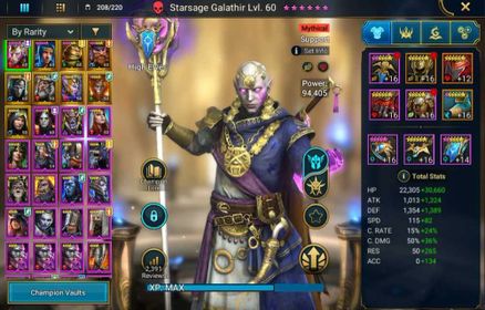 Lv 41|1,2M Power|1 Mythic(Starsage Galathir)+29 Legend(Ninja,Hurndig,Rector,Michel,Rathalos,Etc)|52K Energy|Plarium|RSL1782