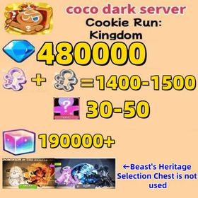 coco dark server|460000-480000+ Crystals | 1400～1500 Cookie Cutters | random 30-50 Epic Cookies+190000-200000 Rainbow Cube+50K chocolate + 500 Pet Gacha Pulls + 8–11 Ancient / Legendary / Epic Cookies|Beast's Heritage Selection Chest is not used|Ancient Cookie Selection Chest|Legendary Cookie Selection Chest | Plot progress 1-3] iOS/Android Cookie Run: Kingdom